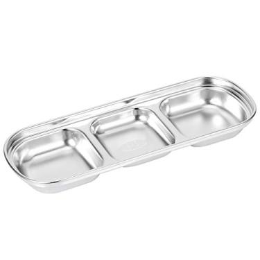 Imagem de Conjunto De Pratos De Molho OKJHFD, Prato De Lanche De Aço Inoxidável, Tigela De Comida Dividida, Talheres Para Cozinha Doméstica, Churrasco, Restaurante(3 Grids Size)