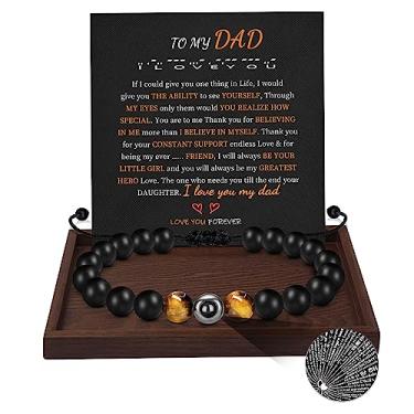 Imagem de Pulseiras de contas para homens 100 idiomas I Love You Gifts for Him Pulseiras de projeção para pai, avô, irmão, filho, marido, neto, olho de tigre, pulseira masculina, ajustável, aniversário, Natal, joia, Pedra, Sem pedras preciosas
