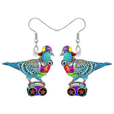 Imagem de DALANE Brincos de pombo havaiano de acrílico anime pendentes, chapéu, pássaros, animais, joias para mulheres, meninas, crianças, presentes de festa, berloques, Medium, Acrílico, Sem pedra preciosa
