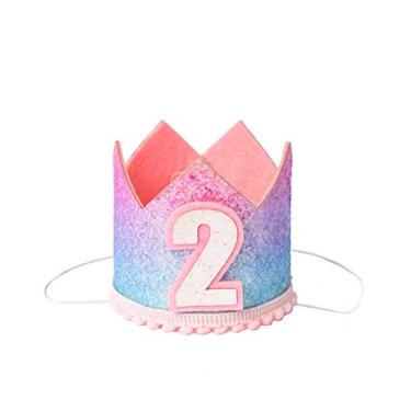 Imagem de Tiara de princesa para bebês, chapéu de primeiro aniversário com glitter para meninas, artigos de festa com lantejoulas brilhantes número 2 tiara de bolo de princesa para chá de bebê, chapéu de coroa de aniversário de 2º arco-íris