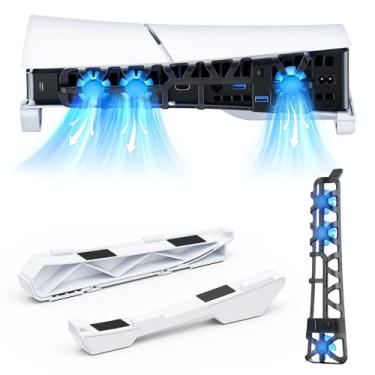Imagem de NexiGo Suporte horizontal fino para PS5 com ventilador de resfriamento aprimorado silencioso, velocidade ajustável, [baixo ruído], [ligar e desligar automático], porta USB 3.0, luz LED embutida, para