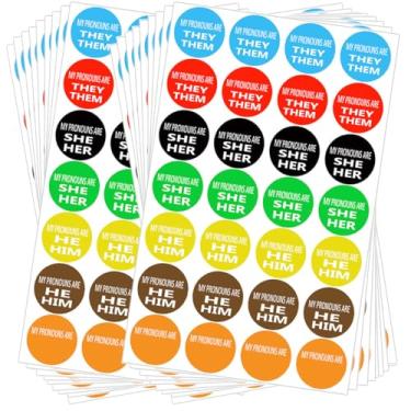 Imagem de Adesivos de pronomes, 616 peças My Pronoun are Labels 1 polegada They Them Etiquetas de identidade de gênero He Him She Her Name Tag Adesivos para crianças meninos meninas festa conferência