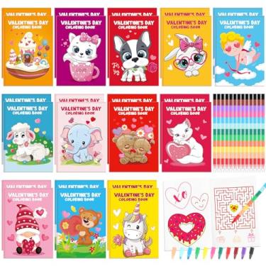 Imagem de ReliThick 24 livros de colorir do Dia dos Namorados para crianças e 24 peças de giz de cera empilháveis, livro de desenho faça você mesmo, giz de cera montável, livro de colorir lembrancinhas de festa