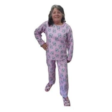 Imagem de Pijama Soft Feminino Gola Redonda Manga Longa Gatinha-Feminino