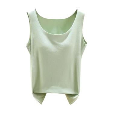 Imagem de Regatas femininas com sutiãs embutidos verão alça larga camiseta básica acolchoada academia treino yoga colete confortável, Verde, XXG