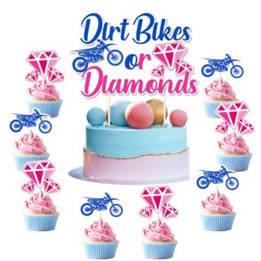 Imagem de Wonmelody Dirt Bikes or Diamonds Gender Reveal Cake Topper Decor Dirt Bikes Cake Topper Decor Diamonds Cake Topper for He or She Pink and Blue Boy or Girl What Will Baby Be Gender Reveal Baby Shower