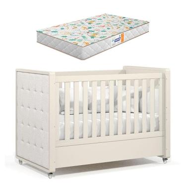 Imagem de Berço Americano Tutto New Off White com Capitonê New Boucle e Colchão Gazin - Matic