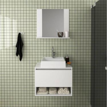 Imagem de Conjunto de Banheiro com Gabinete Porta Basculante 60cm e Espelheira 1 Prateleira Branco