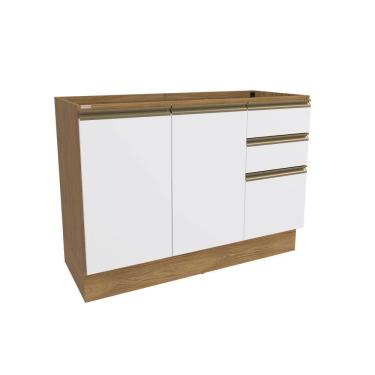 Imagem de Balcão De Pia Celeste Kappesberg 100% Mdf 2 Portas 3 Gavetas Nogueira/branco 120cm