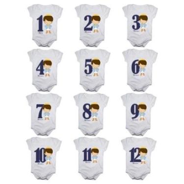 Imagem de Kit 12 Body Bebê Calupa Mesversario Manga Curta Príncipe 1 A 12 Meses Masculino-Masculino