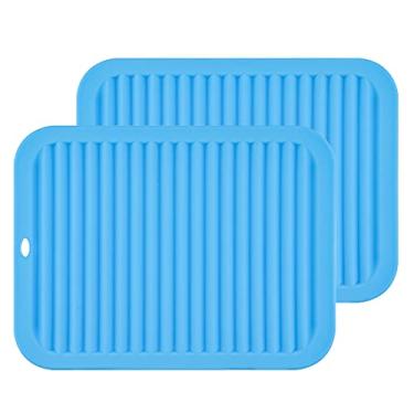 Imagem de Conjunto de 2 tapetes de silicone para trivet de secagem multiuso Smithcraft 23,5 cm x 30,5 cm, suporte de panela, impermeável, antiderrapante, flexível, durável, lavável na lava-louças, azul