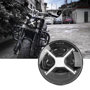 Imagem de Farol de motocicleta redondo de LED de 14 cm com luz branca X DRL feixe alto/baixo para Dyna Street Bob Super Wide Glide Low Rider Night Rod Train Softail Deuce Custom Sportster Iron 883
