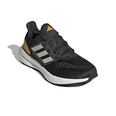 Imagem de adidas Tênis de corrida unissex infantil Pureboost 22 (criança grande), Carbono/prata maravilha/amarelo pré-amado, 5 Big Kid