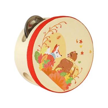 Imagem de Dynwave Tamborim de mão de madeira, instrumento musical de tambor de mão, brinquedo educacional, tamborim de mão, sino para festa, concerto de adultos, Urso, 10cm