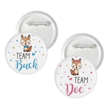 Imagem de 10 peças de broches de botão de revelação de gênero de veado, alfinetes de crachá de equipe de pato, botão de broche de manchas de animal menino ou menina para chá de bebê/decoração de festa revelação