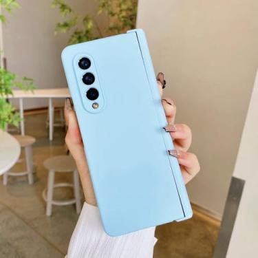 Imagem de Com conexão de dobradiça 3 em 1 capa de telefone combo para samsung galaxy z fold 4 3 5 6 cores capa dura, azul claro, para samsung z fold 3