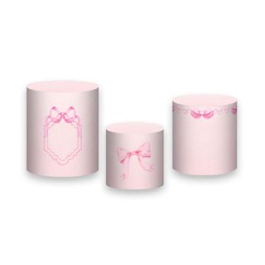 Imagem de Trio de Capas de Cilindro - Laço Efeito Linho Rosa 063 - Via Cores