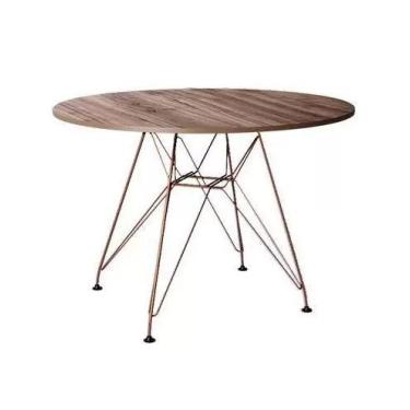 Imagem de Mesa Eiffel Redonda 90cm Tampo De Madeira Amendôa Com Base De Ferro Co
