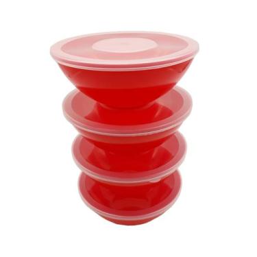 Imagem de 1 Pote Redondo Com Tampa Marmita Sobremesa 600 Ml Vermelho - Dehaus