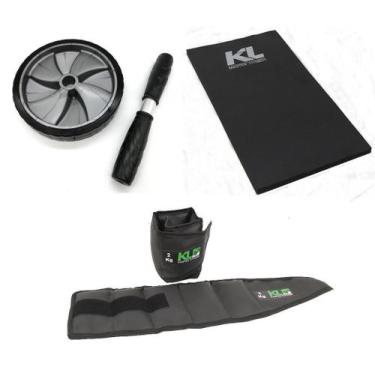 Imagem de Kit Roda Abdominal Lombar + Colchonete Eva + Caneleira 2 Kg - Kl Maste