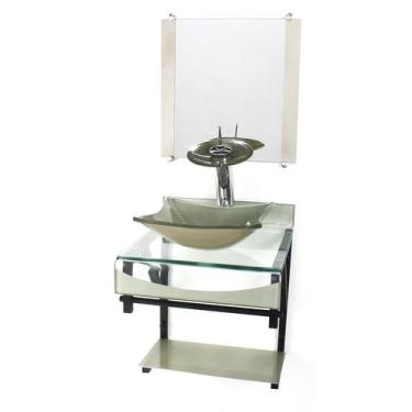 Imagem de Gabinete Vidro 40Cm Banheiro Curvado Duplo Pp Cuba Quadrada - Cubas E 