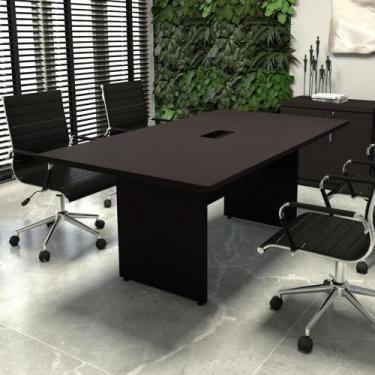 Imagem de Mesa de Reunião Escritório 1,80m Preta com Caixa Tomadas F5 - F5 Offic