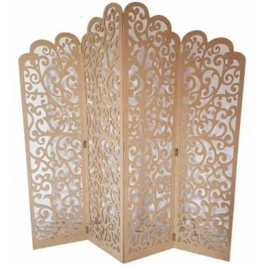 Imagem de Biombo 4 Folhas 172X180cm Mdf Modelo 21 Cru Vazado - Rosane Artes