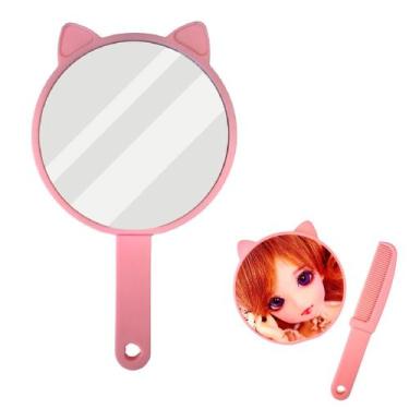 Imagem de Espelho De Mão 2em1 com Pente Gatinho para Maquiagem - Equipe F, Rosa