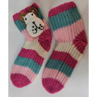 Imagem de Meia Térmica feminino Bichinhos Quente Inverno Grande Trançada hh - Ge