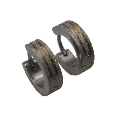 Imagem de Brinco Argola Aço Inox listras com dourado 1 par(2un) - sem, Cor de aç