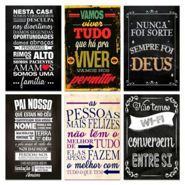 Imagem de Kit 6 Placas Decorativas Frases Motivacionais 20x30 cm Mdf - Art Print