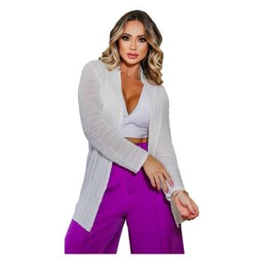 Imagem de Kimono Tricot Feminino Risquinho Casaco Reto Aberto Cardigan - EUC STO