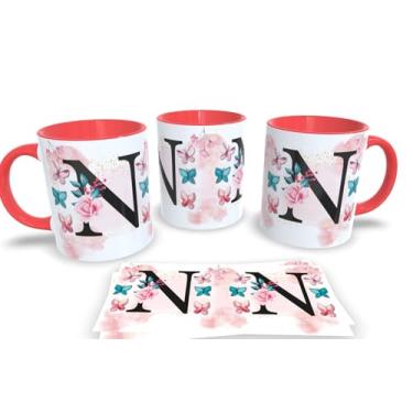 Imagem de Caneca Vermelha de Porcelana Personalizadas Alfabeto iniciais Nomes (N)