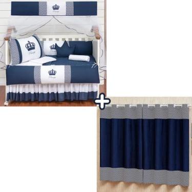 Imagem de Kit enxoval de berço com cortina estampada 12 peças baby coroa - Bruce