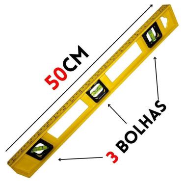 Imagem de Nível De Mão Nivelador Pedreiro Resina 3 Bolhas Régua 50Cm