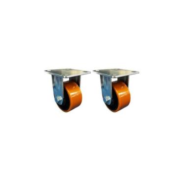 Imagem de Kit com 2 Rodízios Fixo De Poliuretano Com Trava - 4pol - 100mm  300kg