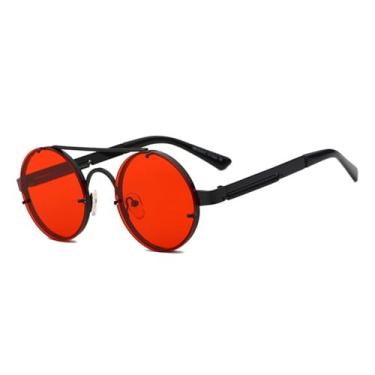 Imagem de JRLLFD Óculos de sol retrô steam punk masculino, óculos de sol redondos vermelhos para mulheres, óculos de sol vintage de metal, óculos de sol UV400, 2, tamanho único