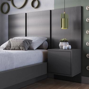 Imagem de Cabeceira para Cama de Solteiro com Mesa de Cabeceira Zurique Grafite