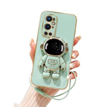 Imagem de Tesazxcn Capa para celular OnePlus 9 Pro, capa fofa de astronauta 6D com função de suporte, com cordão, capa galvanizada para OnePlus 9 Pro, 1+9 Pro, ciano