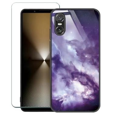 Imagem de Covthch Capa compatível com Sony Xperia 10 VI com protetor de tela Sony Xperia 10 VI XQ-ES72 Capa para celular Sony Xperia 10 VI 5G 2024 [borracha de silicone ultrafina com design roxo céu estrelado