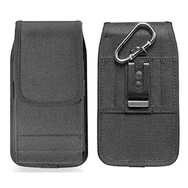 Imagem de Coldre para iPhone 16, 16 Pro, 15, 15 Pro, 14, 14 Pro, 13 12 Pro, SE 2022 e Samsung Galaxy S25 S24 S23 S22 S10e - Suporte de cinto de celular de nylon resistente para homens, com presilha para