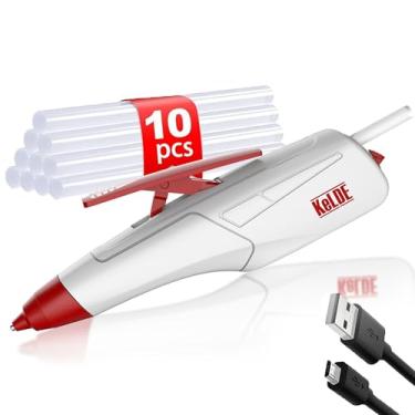 Imagem de KeLDE Pistola de cola sem fio, recarregável USB sem fio, conjunto de canetas de cola quente com 10 mini bastões de cola, bateria embutida de pré-aquecimento rápido dos anos 30, desligamento