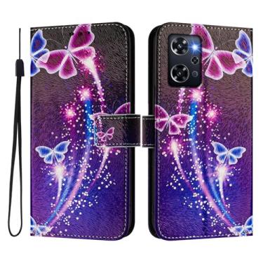 Imagem de Capa carteira para Oppo Reno 9A, 3 compartimentos para cartão, 1 compartimento para dinheiro, capa flip de couro PU com padrão fofo, capa com fivela magnética à prova de choque, compatível com sem fio