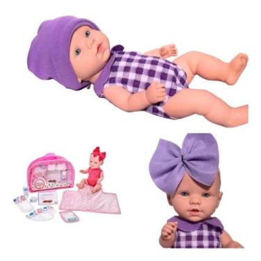 Imagem de Boneca Bebe reborn pequena com Kit recém nascido Bolsa maternidade ED1