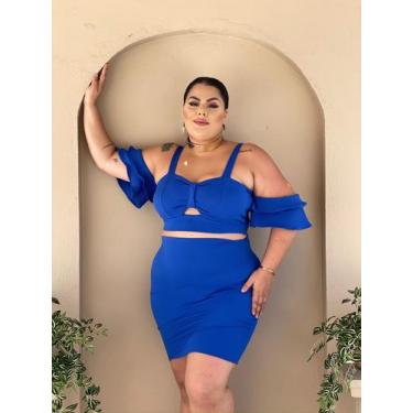 Imagem de Conjunto Plus Size Saia e Blusa Decote Coração Manga Caída - luh may, 
