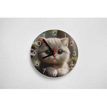 Imagem de Relógio De Parede Redondo Gatinho Fofinho 32x32cm Ps 2mm - PRESENTE-BR
