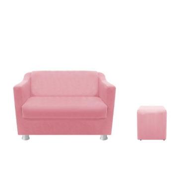 Imagem de kit Namoradeira Tila e Puff Dado Suede Rosa Bebê - DAMAFFE MÓVEIS