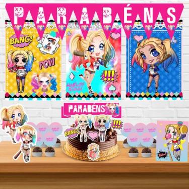 Imagem de Kit só um bolinho decoração Arlequina Aniversário festa em casa banner