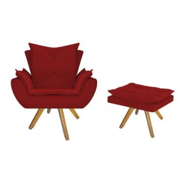 Imagem de kit Poltrona e Puff Fenzzi Base Giratória de Madeira Sala de Espera Re
