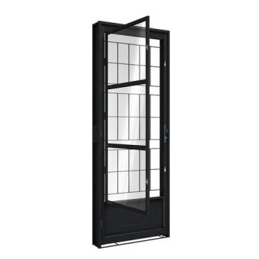 Imagem de Porta de Giro de Aço com Postigo 215 x 85 x 12 cm Preto Esquerda Grade